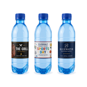 330ml Round Blue Branded Water Bottles 20 pack